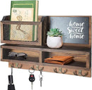 Key Holder for Wall, Mail Organizer Wall Mount with Key Hooks and Wallet Holder, Sunglasses Storage and Dog Leash Hanger, Decorative with 4 Double Hooks and Chalkboard by CozyNest Decor