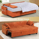 84 Inches Chenille Sectional Sofa w/Pull-Out Sofa Bed & Adjustable Back, Tufted L-Shaped Couch w/Storage Chaise, Sleeper Sectional Sofa w/USB Port & Cup Holders for Living Room, Orange by CozyNest Decor