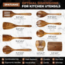 SPATUAMZ Wooden Spoons for Cooking, Teak Wood Kitchen Utensil Set for Nonstick Cookware, Durable Cooking Spatulas Set of 9 with Holder and Spoon Rest by CozyNest Decor
