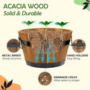 Idzo Set of 3 Wooden Flower Boxes Outdoor, Durable Acacia Wood Barrel Planters for Outdoor Plants with Ergonomic Handles, Drainage Holes, Multiple Sizes Wood Bucket Planter Light Brown by CozyNest Decor