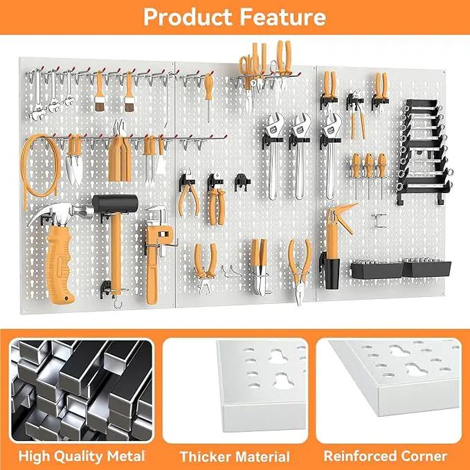 WALMANN Metal Pegboard Tool Organizer Boards with Pegboard Hooks, 24x48in Tools Organizer Pegboard for Garage, Workbench, Peg Board, Tool Storage Board with Hooks(Grey), photo 4 of 7