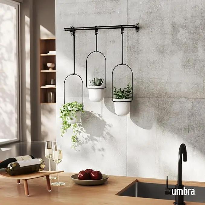 Umbra Triflora Hanging Planter for Window, Indoor Herb Garden, Set of 3, White/Black, photo 5 of 12