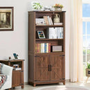 70in Tall Bookshelf 5 Tier Bookcase with Barn Doors and Adjustable Shelves, Brown Farmhouse Book Shelf with Storage Cabinet, Wood Freestanding Display Bookshelves for Bedroom, Kitchen (2PCS) by CozyNest Decor