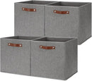 HNZIGE Fabric Storage Cubes Bins Baskets for Shelves Set of 4 Baskets, 13 Inch Storage Bins with Handles, Foldable Storage Cube Organizer Bins Organizing Home Nursery (Gray) by CozyNest Decor