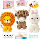 Crochet Kit for Beginners, Amigurumi Crochet Animal Kits, Crocheting Kit for Starters Adult Kids with Step-by-Step Video Tutorials, Animal Kits with Highland Cow, Lion, Bunny by TinyTreasures Baby Boutique