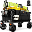 Navatiee Big Wheels Collapsible Wagon Cart Foldable, Heavy Duty Beach Wagon with Silent All-Terrain Wheels, Folding Utility Grocery Cart with Side Pocket and Brakes for Camping Garden Sports, Black by GreenHaven Gardens