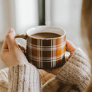 Sweet Water Decor Brown Plaid Mug with Gold Handle, 14oz Fine Bone China Coffee Cup for Tea, Latte, or Hot Cider, Cozy Fall Drinkware, Housewarming & Hostess Gift for Autumn and Thanksgiving by CozyNest Decor