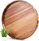 Extra Large Round Ottoman Coffee Table Tray, 22" Big Kitchen Serving Trays for Huge Ottoman Counter Giant Decorative Organizer, Huge Wood Serveware Tray with Built-in Handle for Big Job by CozyNest Decor