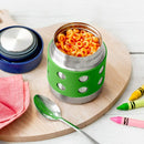 LunchBots Thermal 8 oz Triple Insulated Thermos - Hot 6 Hours or Cold 12 Hours - Leak Proof Thermos Soup Jar - All Stainless Interior - Navy Lid - Green Dots by TinyTreasures Baby Boutique
