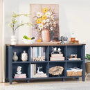 8 Cube Book Shelf, Farmhouse Wood Long Storage Organizer Bookcase, 62" Horizontal Navy Blue Console Closet Bookshelf, Hallway TV Stand for Entryway, Display Cabinet Book Case for Living Room by CozyNest Decor