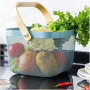 Metal Mesh Steel Basket, Storage Organizer Basket Multi-functional Hanging Kitchen Baskets Fruit Basket Bin with Bamboo Handle for Kitchen Bathroom Picnic Shopping Decor Cabinet Home, Blue by GreenHaven Gardens