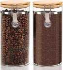 Glass Storage Jars Set Elegant Containers with Airtight Bamboo Lids, Perfect for Kitchen Organization - Flour, Rice, Pasta, Sugar, Coffee Beans, Accessories Included (Coffee Jar x 2) by CozyNest Decor