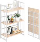 4NM No Assembly 3 Tiers Folding Bookshelf, 35" H Foldable Storage Shelves Vintage Bookcase Standing Racks Study Organizer Home Office - Natural White by CozyNest Decor