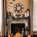20-Inch Halloween Wreath - Handmade Orange & Black Berry Wreath with Adorable Mini Ghosts, Spooky Front Door Decor for Halloween Party by CozyNest Decor
