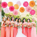 Pink-Orange Party-Decorations Paper-Flowers Lanterns - 15PCS Fall Wedding Birthday Tissue Pom Poms Streamers, Boho Baby Bridal Shower Graduation Sunset Hanging Supplies Decor Hugfond by CozyNest Decor