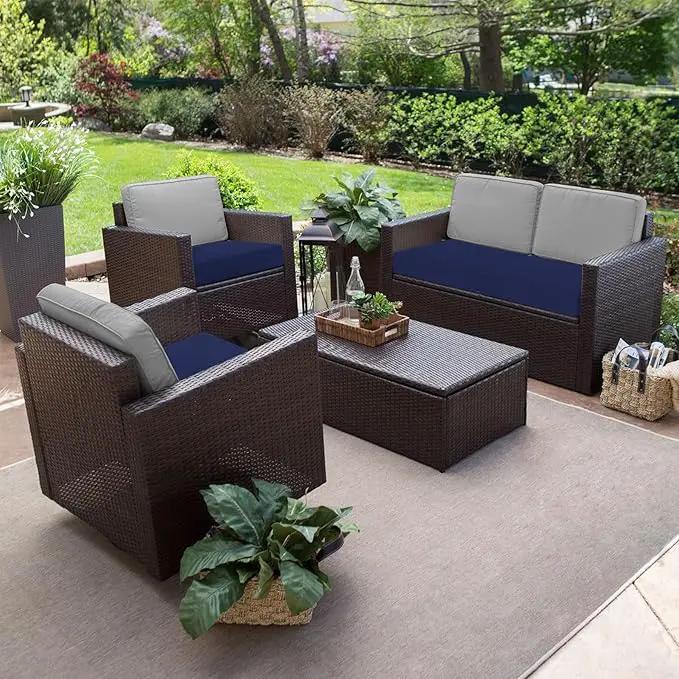 Favoyard Outdoor Chair Cushion 22 x 22 x 3 Inch Rainproof & 3-Year Fade Resistant Patio Furniture Cushions with Removable Cover and Adjustable Ties for Garden Sofa Couch Pads Set of 2, Blue, photo 3 of 6