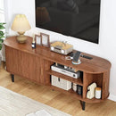 63" TV Stand with Power Outlet, Modern Media Console with Sliding Doors, Entertainment Center for TVs up to 60 Inch, Adjustable Shelves, Walnut by CozyNest Decor