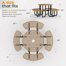Metal Picnic Tables for Outdoors with Umbrella Hole - Coated Steel Heavy Duty Commercial Grade Table with Adjustable Seats (Brown, 38 in, Round, Expanded Steel) by GreenHaven Gardens