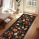 Floral 2x6 Area Rug Machine Washable Soft Print Boho Carpet Non Slip Doormat Low Pile Flower Area Rugs for Living Room Bedroom Nursery Kitchen Dining Room Indoor-Black by TinyTreasures Baby Boutique
