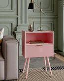 Nightstand,Modern Bedside Table with Storage Drawer and Open Wood Shelf, Accent Night Stand with Solid Wood Legs for Living Room, Bedroom and Small Spaces,Easy Assembly (Pink) by CozyNest Decor