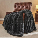 Lotus Karen Faux Fur Throw Blanket Dark Gray - Big Bubble Rabbit Fluff Blanket for Couch, Small Fluffy Fuzzy Cozy Blanket, Thick Furry Plush Shaggy Blankets, 50x60 Inches by CozyNest Decor