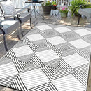 Waterproof Outdoor Rug 8x10ft, Foldable Reversible Plastic Straw Mat for Patio RV Deck Porch Backyard Balcony Camping Picnic Beach Indoor Outdoor Carpet, Black&White by CozyNest Decor