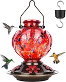 BOLITE Hummingbird Feeder, Hand Blown Glass Hummingbird Feeders for Outdoors Hanging, with Ant Moat and 5 Feeding Ports, 22 Ounces, Peony Flower Shape, Red, Gifts for Women Men, Gifts for Mom Dad by GreenHaven Gardens