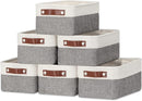 DULLEMELO Small Storage Baskets 6 Pack, Fabric Collapsible Gift Storage Baskets for Shelves, Closets, Nursery, Home, Office Organizing,Small Canvas Linen Rectangular Storage Bins (6-Pack, White&Grey) by TinyTreasures Baby Boutique
