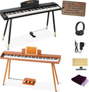 Digital Piano Keyboard 88 Key Semi-Weighted for Beginners,Full Size Electric Piano with Stand,Triple Pedal,Adapter,Sheet Music Stand,Headphone,USB-MIDI Compatible,Wood Brown or black by TinyTreasures Baby Boutique