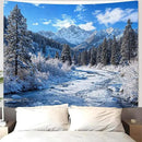 AMM Winter Forest Snow Mountain Tapestry Snowy Pine Tree Woodland Tapestry for Bedroom Aesthetic White Clouds Flowing River Landscape Tapestries Wall Hanging for Living Room Dorm Office 48 x 36 Inch by CozyNest Decor