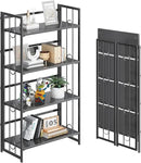 4NM No Assembly 4 Tiers Folding Bookshelf, 47.2" H Foldable Storage Shelves Vintage Bookcase Standing Racks Study Organizer Home Office - All Black by CozyNest Decor