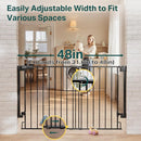 Cumbor 31.6-48" No Bottom Bar Baby Gate for Stairs, 2-in-1 Auto Close Dog Gate Indoor, Hardware Mounted Pet Gate for Doorways with Large Walk Thru Door, Child-Proof Safety Gate for Kids (Black) by TinyTreasures Baby Boutique