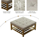 Large Square Ottoman Coffee Table, Linen Solid Upholstered Footrest Ottoman with Solid Wood Shelf Storage Tufted Coffee Table for Bedroom Living Room, Linen by CozyNest Decor