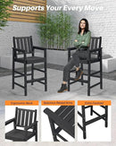 3 Pieces HDPE Outdoor Bar Table and Chairs Set, Tall Adirondack Chairs Set of 2 with Rectangular Bar Table, Patio Bar Stools Set, HDPE Outdoor Patio Bar Set for Balcony, Porch, Deck, Obsidian by GreenHaven Gardens
