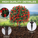 Artificial Red Rose Topiary Ball Tree 25" with Ground Spike, Set of 2 Artificial Boxwood Bushes for Faux Shrubs, Fake Evergreen Faux Plant for Indoor Outdoor Porch Garden -UV Resistant–Fade-Proof by GreenHaven Gardens