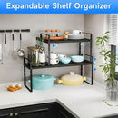 Expandable Cabinet Shelf Organizer, Stackable Kitchen Pantry Counter Storage, Adjustable Closet Cupboard Stand Rack Risers Spice Organization 80LBS Heavy Duty Black Small 1 Pack by CozyNest Decor