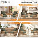 VINGLI Boho Braid Accent Armchairs Set of 2,Mid-Century Modern Chiars with Solid Wooden Armrest,Comfy Louge Cushion Chairs with Waist Pillow for Bedroom,Living Room,Reading Room, Dark Green by CozyNest Decor