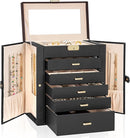 AKOZLIN Large 6-Tier Jewelry Box Lockable Leather Jewelry Storage Case with 5 Drawers for Women Girls Ring Necklace Earring Bracelet Holder Organizer with Mirror by TinyTreasures Baby Boutique
