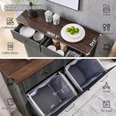 Modern Double Tilt-Out Trash Cabinet, 20 Gallon Fluted Laundry Hamper Cabinet with 2 Drawers, Wooden Hidden Garbage Can Cabinet with Storage Basket, Free Standing for Kitchen & Living Room, Grey by CozyNest Decor