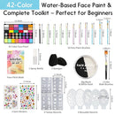 Pintada 42 Color Face Painting Kit for Kids +30g Black and White Face Paint - Non Toxic Water Based Face Paint Palette With Stencils, Brush, Gems. For Carnival, Halloween, Costume Makeup by TinyTreasures Baby Boutique