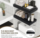 Deep Floating Shelves for Wall, 24W x 12D Black Floating Shelves Set of 2, 12'' Deep Large Wood Shelves for Living Room Bathroom Laundry Room Bedroom Kitchen Home Office - Black by CozyNest Decor