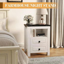 Apicizon End Table Set of 2, Farmhouse End Tables with Charging Station, Nightstand with Drawers and Storage Cabinet, Small Coffee Table for Small Spaces, Sofa Side Table for Living Room, Bedroom by CozyNest Decor