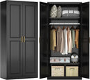 71" Metal Armoire Wardrobe Closet with 2 Doors, Tall Wardrobe Cabinet with Hanging Rod and Adjustable Shelves, Black Clothing Storage Cabinets for Bedroom, Laundry Room, Home Office by CozyNest Decor
