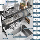 Over The Sink Dish Drying Rack,3 Tier Adjustable Length (25.5'' to 37.4'') Full Stainless Steel Large Storage Kitchen Dish Rack,for Kitchen Counter Expandable Multifunctional Organizers,Black by CozyNest Decor