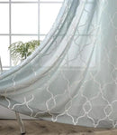 MIUCO Moroccan Embroidered Semi-Sheer Curtains Faux Linen Grommet Window Panel Pair for Nursery 52 x 63 Inch, Sea Foam by CozyNest Decor