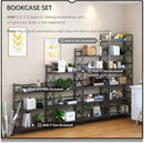 4NM 5 Tiers No Assembly Book Shelves, 51.2" H Folding Bookshelf Bookcase Open Industrial Foldable Shelves for Bedroom, Living Room, Home Office - All Black by CozyNest Decor