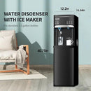 Self Cleaning Hot and Cold Bottom Load Water Cooler Dispenser with Ice Maker for 5 Gallon 3 Temperature Settings 22lbs Daily Capacity Black by CozyNest Decor