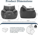 Giant Plush Bean Bag Chair for Adults with Armrests - Oversized Comfy Grey Beanbag Lounge Lazy Floor Sofa Accent Chair for Living Room, Bedroom & Dorm, Cozy Fluffy Single Cloud Mini Couch by CozyNest Decor