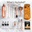 KITESSENSU Cocktail Shaker Set Bartender Kit with Stand - Drink Mixer Bar Set with All Essential Bar Accessory Tools - Martini Shaker Jigger Strainer Mixer Spoon Muddler Liquor Pourers - Rose Gold by CozyNest Decor