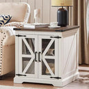 24" End Table with Charging Station, Farmhouse Night Stand with Glass Barn Door, White Nightstands with Adjustable Storage Shelf, Large Wood Square Bed Side Table for Living Room,Bedroom by CozyNest Decor